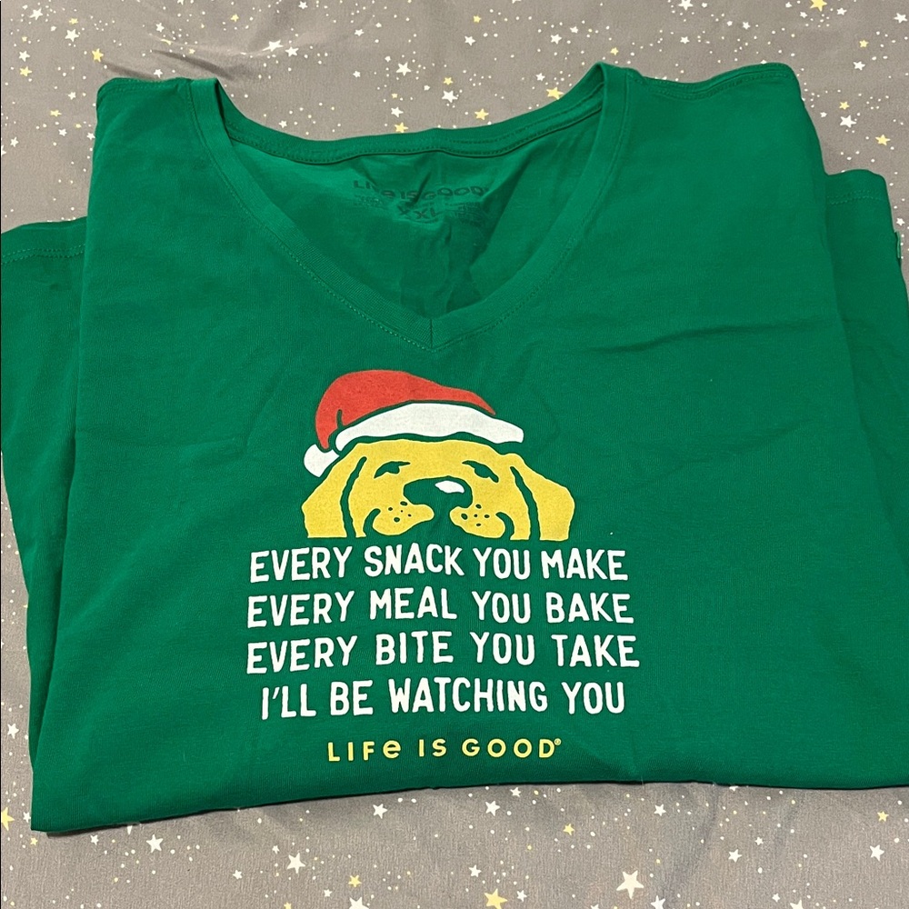 Life Is Good Green Dog Holiday Tee